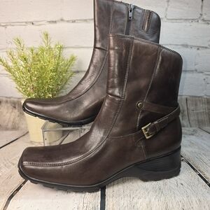 STYLE AND CO ANKLE BOOT BROWN LEATHER RUSTIC SQUARE TOE SIDE ZIP WOMENS 11 EUC
